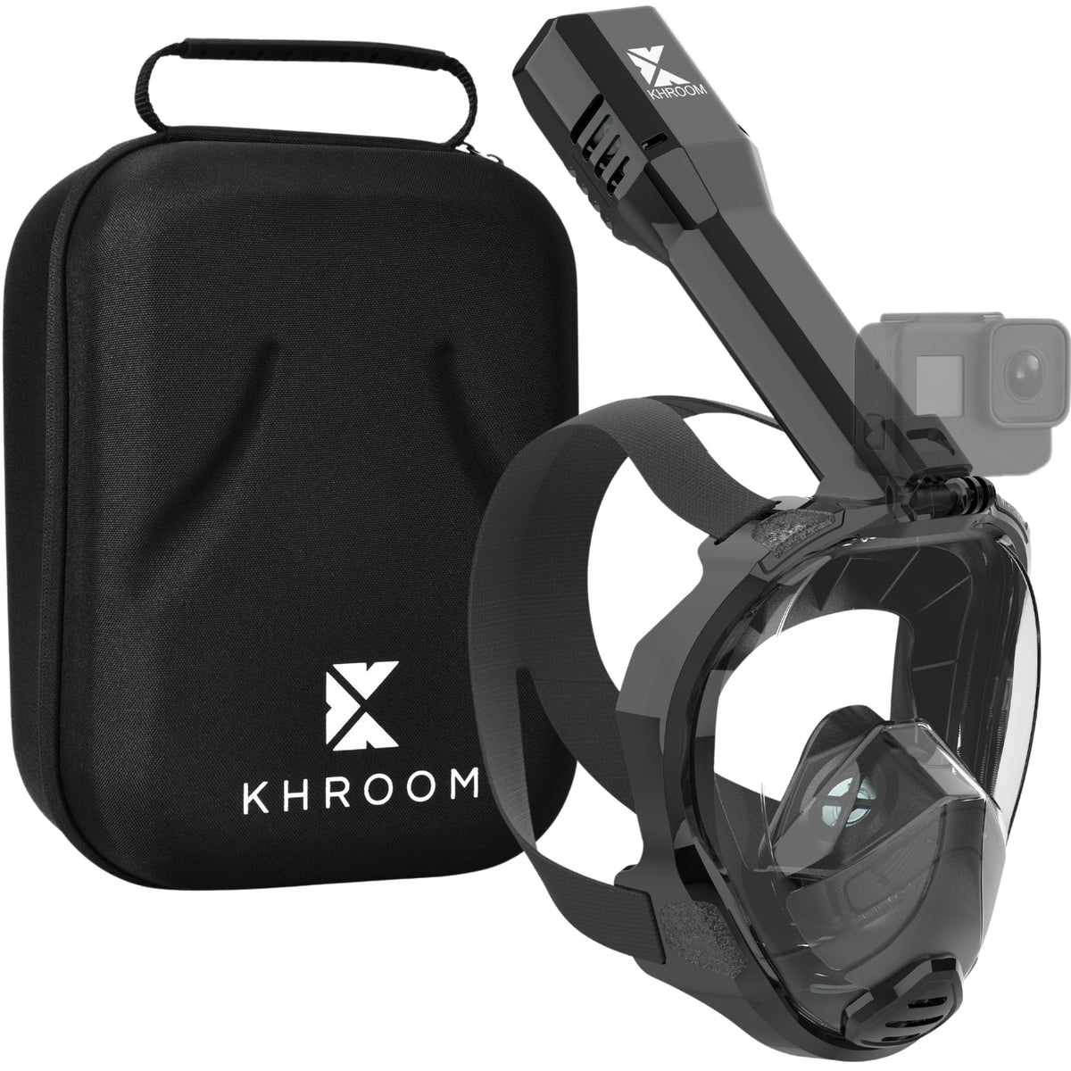 Schnorchelmaske fuer Erwachsene Seaview Pro von Khroom Schwarz mit Case