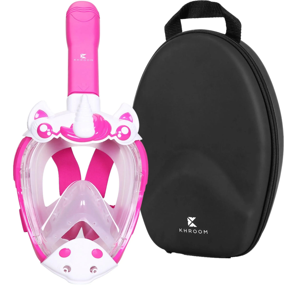 Kinder Schnorchelmaske Seaview Kids Einhorn Pink mit Softcase – Vollgesichtsmaske für Kinder von 3 bis 10 Jahren von Khroom