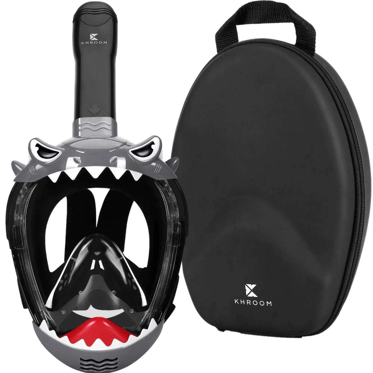 Kinder Schnorchelmaske Seaview Kids Hai Schwarz mit Softcase – Vollgesichtsmaske für Kinder von 3 bis 10 Jahren von Khroom