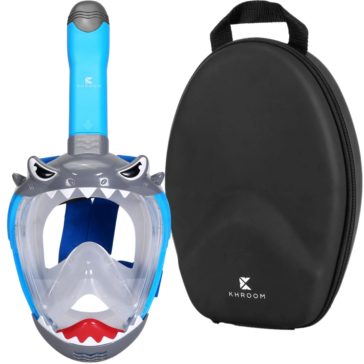 Kinder Schnorchelmaske Seaview Kids Hai Blau mit Softcase – Vollgesichtsmaske für Kinder von 3 bis 10 Jahren von Khroom
