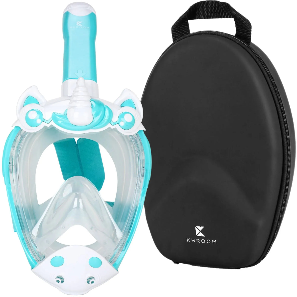 Kinder Schnorchelmaske Seaview Kids Einhorn Türkis mit Softcase – Vollgesichtsmaske für Kinder von 3 bis 10 Jahren von Khroom