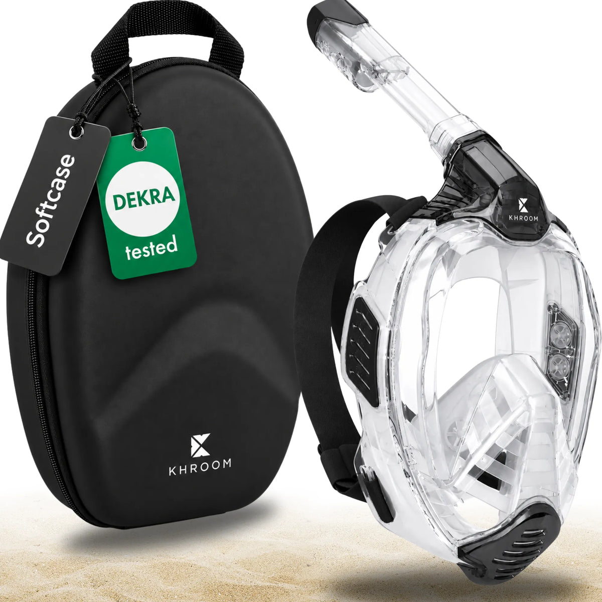 Khroom Seaview X Vollgesichts-Schnorchelmaske in Schwarz-Transparent mit schwarzem Softcase, DEKRA-geprüft