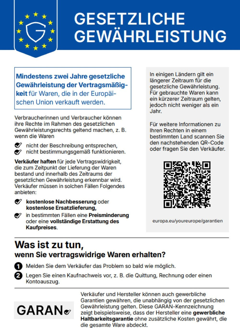 Gesetzliche Gewährleistung – harmonisierte EU-Mitteilung