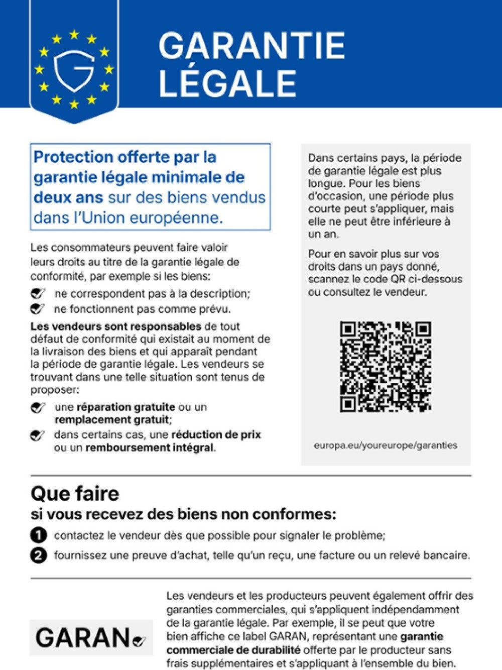 Garantie légale – notice harmonisée de l’UE