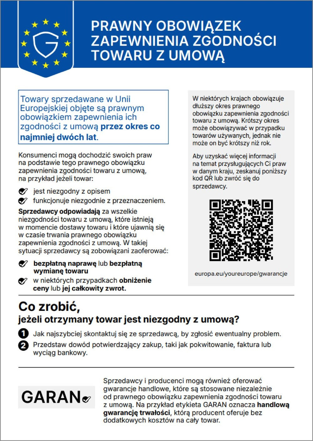 Prawny obowiązek zapewnienia zgodności towaru z umową – zharmonizowana informacja UE